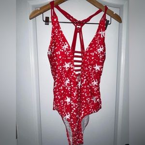NEW WT Marilyn Monroe Swimsuit ~ 1 Piece Suit XL Americana Red w/ White Stars
